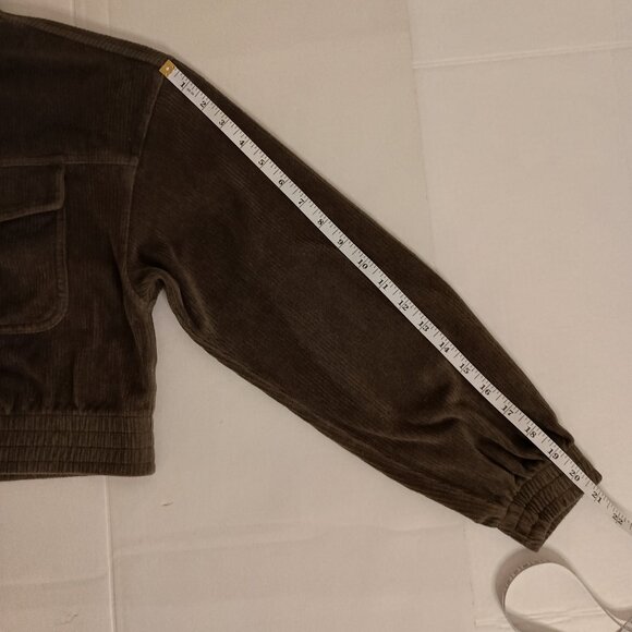 Aerie Olive Green Corduroy Crop Bomber Jacket Women’s Size XS EUC - Picture 11 of 14